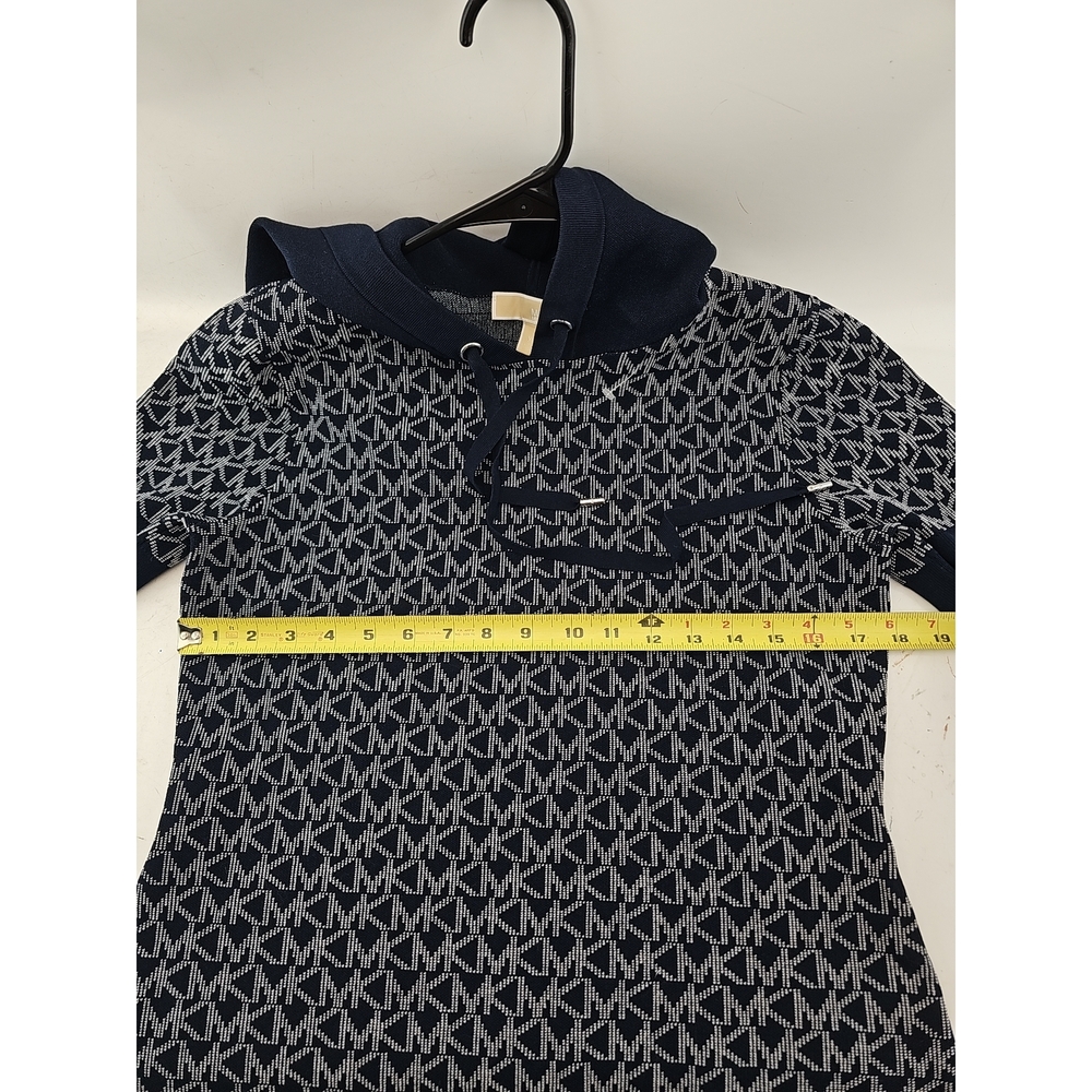 Michael Kors Navy Monogram Knit Hooded Mini Dress - Picture 5 of 5